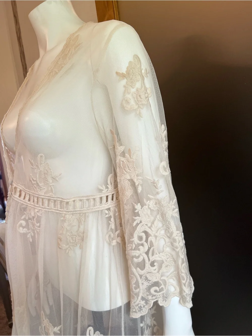 Torrid Mesh Embroidered Duster Kimono Ivory 00 M L 10 - Picture 5 of 15